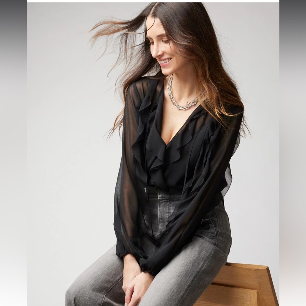 White House black market ruffle top